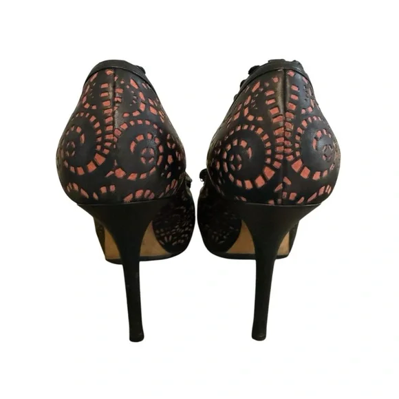 Dior Stilettos Size 38.5 Laser Cut Caprice Black Pink US Size 8.5 Peep Toe